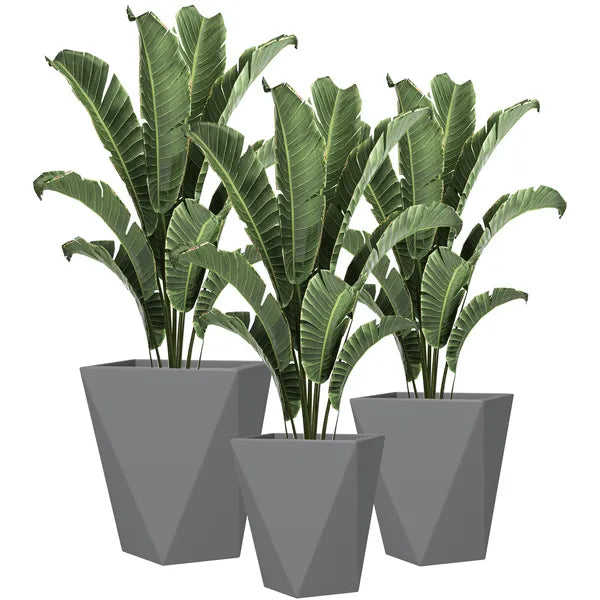 Set of 3 MgO Tall Planters Indoor Outdoor Stackable Flower Pots with Drainage Holes for Garden Balcony Gray - product image 1