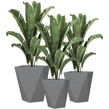 Set of 3 MgO Tall Planters Indoor Outdoor Stackable Flower Pots with Drainage Holes for Garden Balcony Gray - product image 1