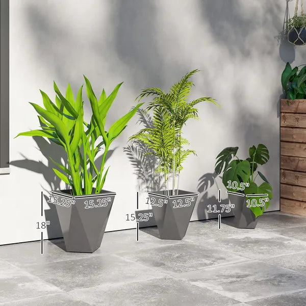 Set of 3 MgO Tall Planters Indoor Outdoor Stackable Flower Pots with Drainage Holes for Garden Balcony Gray - product image 3