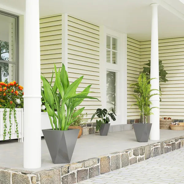 Set of 3 MgO Tall Planters Indoor Outdoor Stackable Flower Pots with Drainage Holes for Garden Balcony Gray - product image 2