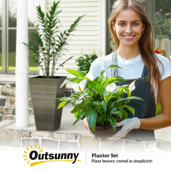 Outsunny Set of 3 Tall Planters, 28 Inch Outdoor Planter with Drainage Holes, Faux Wood Plastic Flower Pots, Dark Brown - product image 9