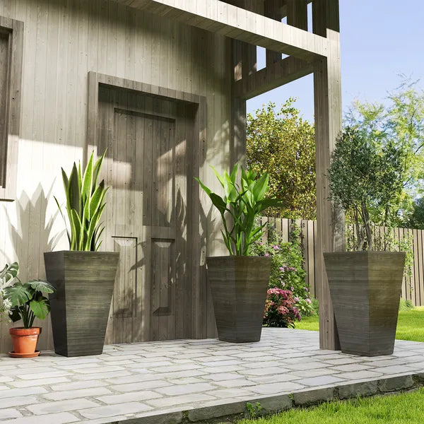 Outsunny Set of 3 Tall Planters, 28 Inch Outdoor Planter with Drainage Holes, Faux Wood Plastic Flower Pots, Dark Brown - product image 10