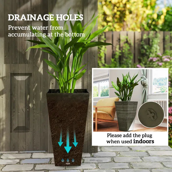 Outsunny Set of 3 Tall Planters, 28 Inch Outdoor Planter with Drainage Holes, Faux Wood Plastic Flower Pots, Dark Brown - product image 5