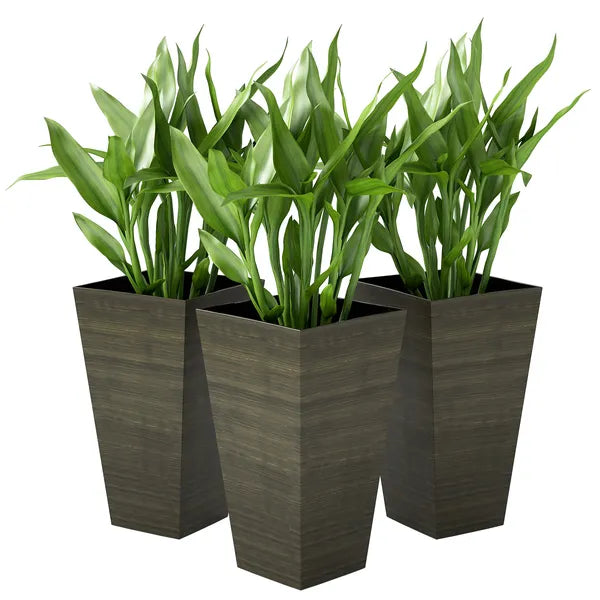 Outsunny Set of 3 Tall Planters, 28 Inch Outdoor Planter with Drainage Holes, Faux Wood Plastic Flower Pots, Dark Brown - product image 1