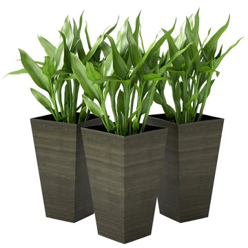 Outsunny Set of 3 Tall Planters, 28 Inch Outdoor Planter with Drainage Holes, Faux Wood Plastic Flower Pots, Dark Brown - product image 1