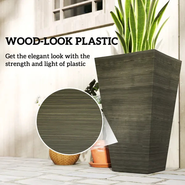 Outsunny Set of 3 Tall Planters, 28 Inch Outdoor Planter with Drainage Holes, Faux Wood Plastic Flower Pots, Dark Brown - product image 6
