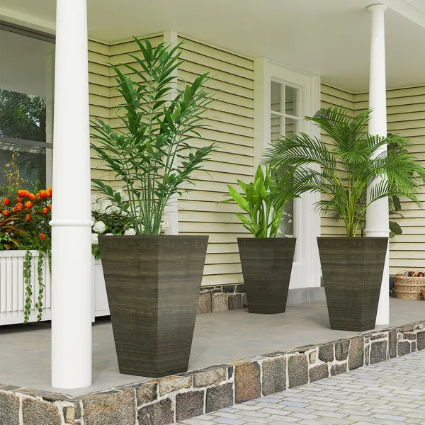 Outsunny Set of 3 Tall Planters, 28 Inch Outdoor Planter with Drainage Holes, Faux Wood Plastic Flower Pots, Dark Brown - product image 11