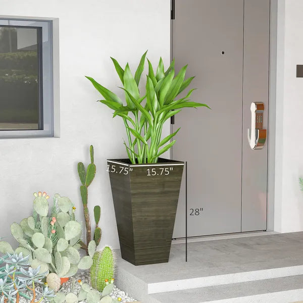 Outsunny Set of 3 Tall Planters, 28 Inch Outdoor Planter with Drainage Holes, Faux Wood Plastic Flower Pots, Dark Brown - product image 3
