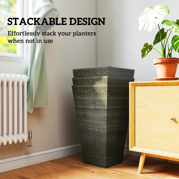 Outsunny Set of 3 Tall Planters, 28 Inch Outdoor Planter with Drainage Holes, Faux Wood Plastic Flower Pots, Dark Brown - product image 7