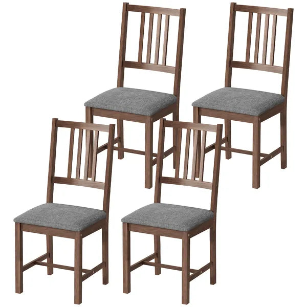 Set of 4 Dining Chairs, Upholstered Dining Room Chairs with Rubberwood Legs and Slat Backrest for Kitchen, Gray - product image 1