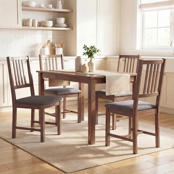 Set of 4 Dining Chairs, Upholstered Dining Room Chairs with Rubberwood Legs and Slat Backrest for Kitchen, Gray - product image 11