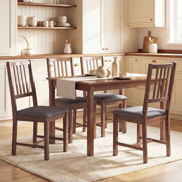Set of 4 Dining Chairs, Upholstered Dining Room Chairs with Rubberwood Legs and Slat Backrest for Kitchen, Gray - product image 10