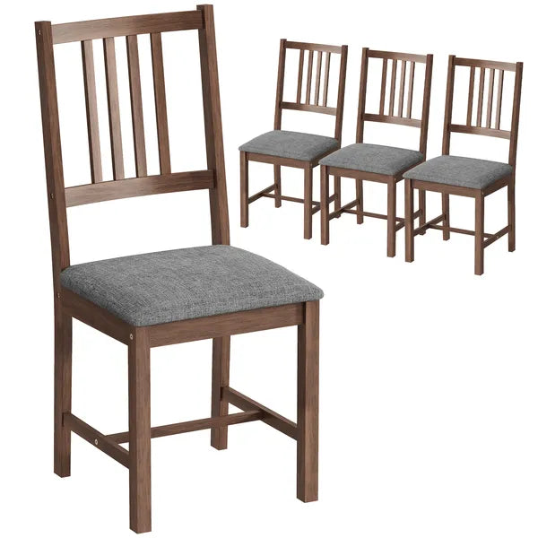 Set of 4 Dining Chairs, Upholstered Dining Room Chairs with Rubberwood Legs and Slat Backrest for Kitchen, Gray - product image 2