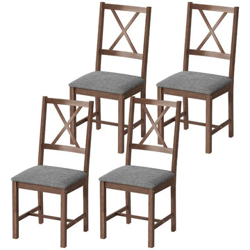 HOMCOM Set of 4 Dining Chairs, Upholstered X-Back Dining Room Chairs with Rubberwood Legs and Padded Seat for Kitchen, Gray - product image 1