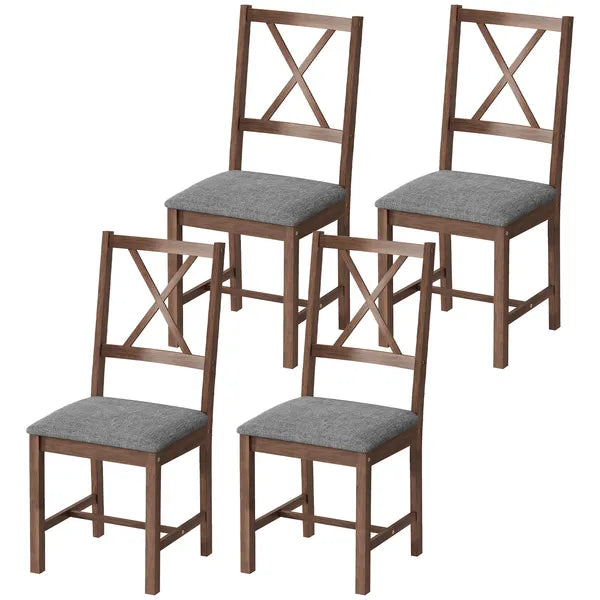 HOMCOM Set of 4 Dining Chairs, Upholstered X-Back Dining Room Chairs with Rubberwood Legs and Padded Seat for Kitchen, Gray - product image 1