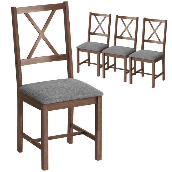 HOMCOM Set of 4 Dining Chairs, Upholstered X-Back Dining Room Chairs with Rubberwood Legs and Padded Seat for Kitchen, Gray - product image 2
