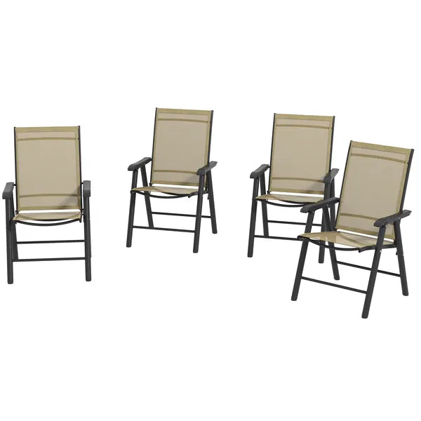 Outsunny Set of 4 Outdoor Folding Chairs, Stackable Patio Dining Chairs with Armrests, Metal Frame, Light Mixed Brown - product image 1