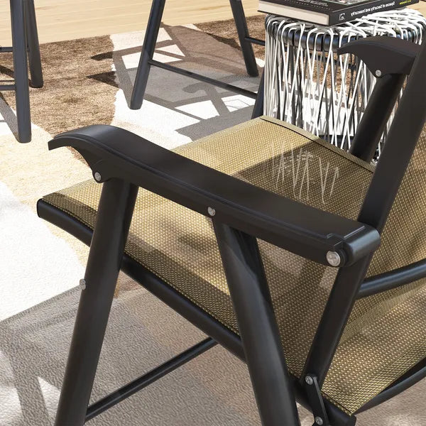 Outsunny Set of 4 Outdoor Folding Chairs, Stackable Patio Dining Chairs with Armrests, Metal Frame, Light Mixed Brown - product image 9