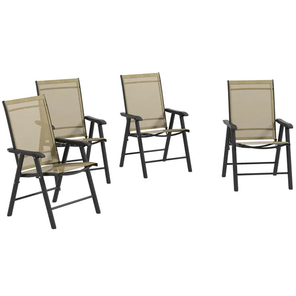 Outsunny Set of 4 Outdoor Folding Chairs, Stackable Patio Dining Chairs with Armrests, Metal Frame, Light Mixed Brown - product image 11