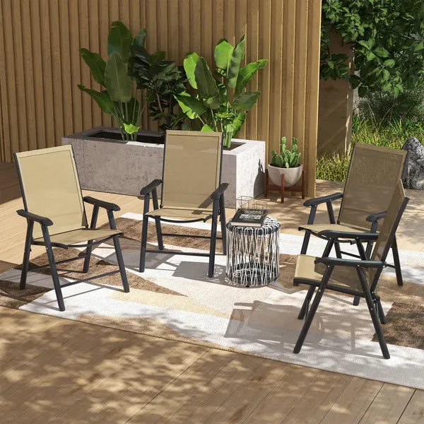 Outsunny Set of 4 Outdoor Folding Chairs, Stackable Patio Dining Chairs with Armrests, Metal Frame, Light Mixed Brown - product image 10