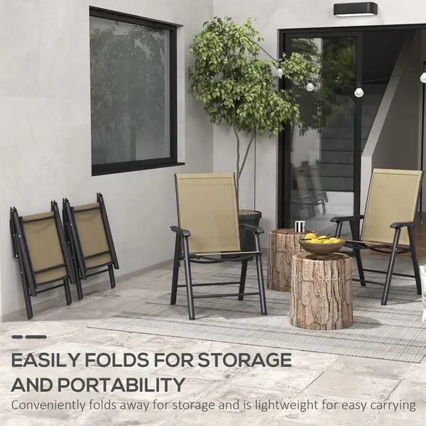 Outsunny Set of 4 Outdoor Folding Chairs, Stackable Patio Dining Chairs with Armrests, Metal Frame, Light Mixed Brown - product image 5