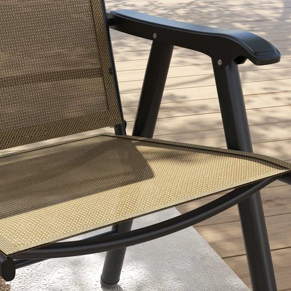 Outsunny Set of 4 Outdoor Folding Chairs, Stackable Patio Dining Chairs with Armrests, Metal Frame, Light Mixed Brown - product image 8