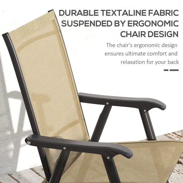 Outsunny Set of 4 Outdoor Folding Chairs, Stackable Patio Dining Chairs with Armrests, Metal Frame, Light Mixed Brown - product image 4