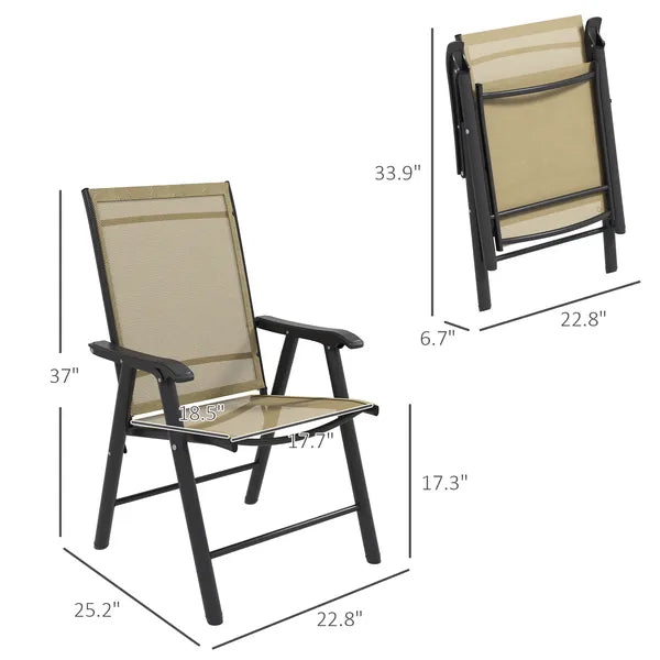 Outsunny Set of 4 Outdoor Folding Chairs, Stackable Patio Dining Chairs with Armrests, Metal Frame, Light Mixed Brown - product image 3