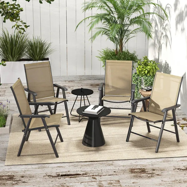 Outsunny Set of 4 Outdoor Folding Chairs, Stackable Patio Dining Chairs with Armrests, Metal Frame, Light Mixed Brown - product image 2