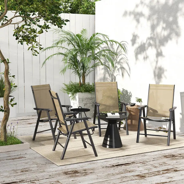 Outsunny Set of 4 Outdoor Folding Chairs, Stackable Patio Dining Chairs with Armrests, Metal Frame, Light Mixed Brown - product image 7