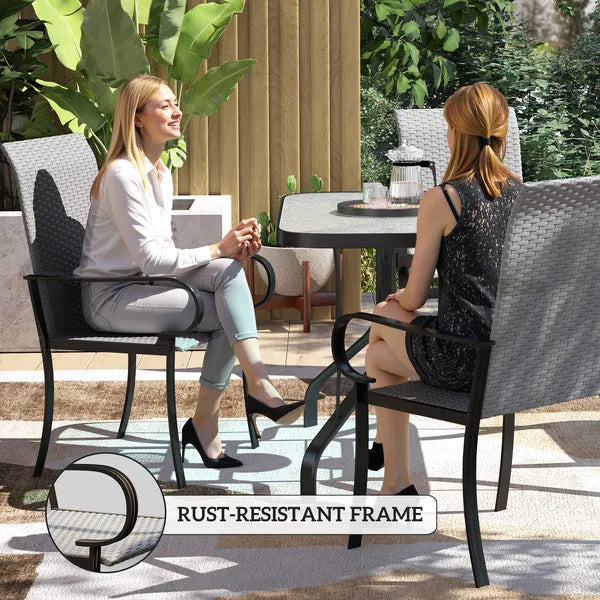 Outsunny Set of 4 Outdoor Wicker Dining Chairs with Armrest, Steel Frame, High Back and Deep Seating, Gray - product image 6