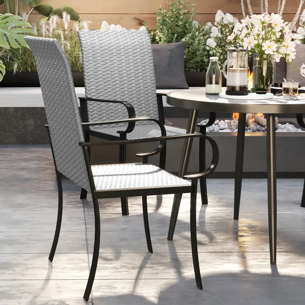 Outsunny Set of 4 Outdoor Wicker Dining Chairs with Armrest, Steel Frame, High Back and Deep Seating, Gray - product image 9