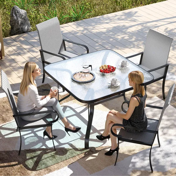 Outsunny Set of 4 Outdoor Wicker Dining Chairs with Armrest, Steel Frame, High Back and Deep Seating, Gray - product image 7