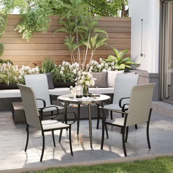 Outsunny Set of 4 Outdoor Wicker Dining Chairs with Armrest, Steel Frame, High Back and Deep Seating, Gray - product image 10