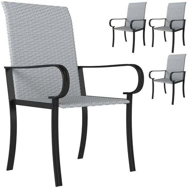 Outsunny Set of 4 Outdoor Wicker Dining Chairs with Armrest, Steel Frame, High Back and Deep Seating, Gray - product image 11