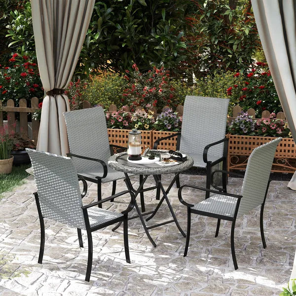 Outsunny Set of 4 Outdoor Wicker Dining Chairs with Armrest, Steel Frame, High Back and Deep Seating, Gray - product image 2