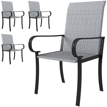 Outsunny Set of 4 Outdoor Wicker Dining Chairs with Armrest, Steel Frame, High Back and Deep Seating, Gray - product image 1