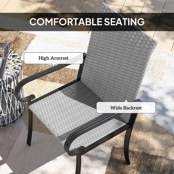 Outsunny Set of 4 Outdoor Wicker Dining Chairs with Armrest, Steel Frame, High Back and Deep Seating, Gray - product image 5