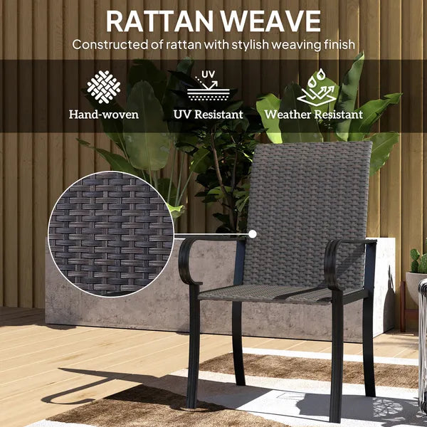 Outsunny Set of 4 Outdoor Wicker Dining Chairs with Armrest, Steel Frame, Highback and Deep Seating, Brown - product image 4