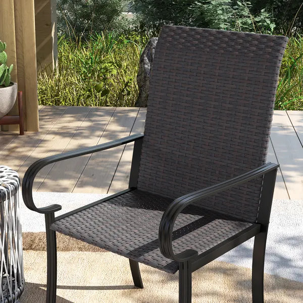 Outsunny Set of 4 Outdoor Wicker Dining Chairs with Armrest, Steel Frame, Highback and Deep Seating, Brown - product image 8