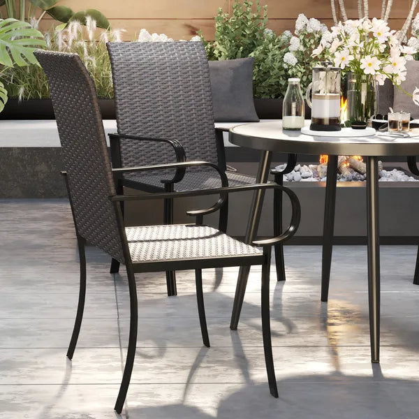 Outsunny Set of 4 Outdoor Wicker Dining Chairs with Armrest, Steel Frame, Highback and Deep Seating, Brown - product image 9