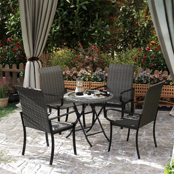 Outsunny Set of 4 Outdoor Wicker Dining Chairs with Armrest, Steel Frame, Highback and Deep Seating, Brown - product image 2