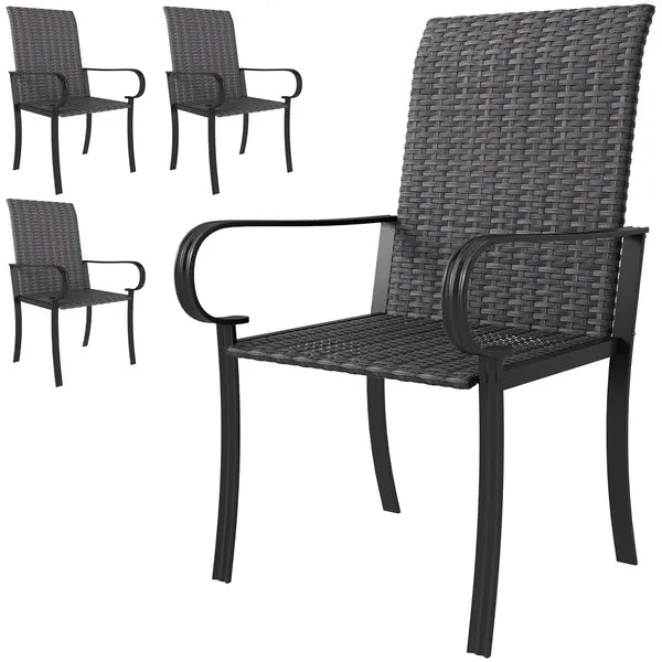 Outsunny Set of 4 Outdoor Wicker Dining Chairs with Armrest, Steel Frame, Highback and Deep Seating, Brown - product image 1