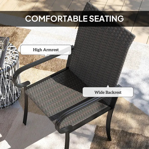 Outsunny Set of 4 Outdoor Wicker Dining Chairs with Armrest, Steel Frame, Highback and Deep Seating, Brown - product image 5