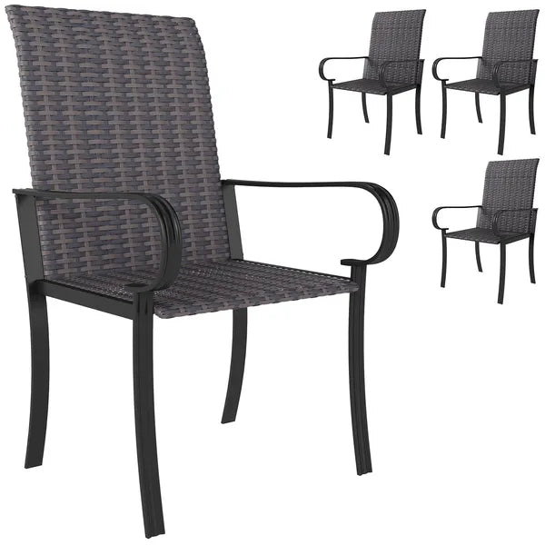 Outsunny Set of 4 Outdoor Wicker Dining Chairs with Armrest, Steel Frame, Highback and Deep Seating, Brown - product image 11