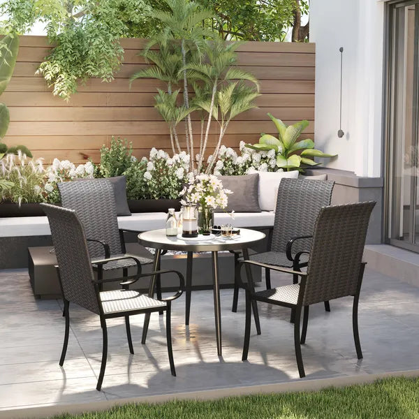Outsunny Set of 4 Outdoor Wicker Dining Chairs with Armrest, Steel Frame, Highback and Deep Seating, Brown - product image 10