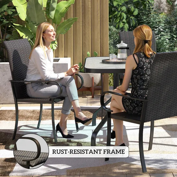 Outsunny Set of 4 Outdoor Wicker Dining Chairs with Armrest, Steel Frame, Highback and Deep Seating, Brown - product image 6