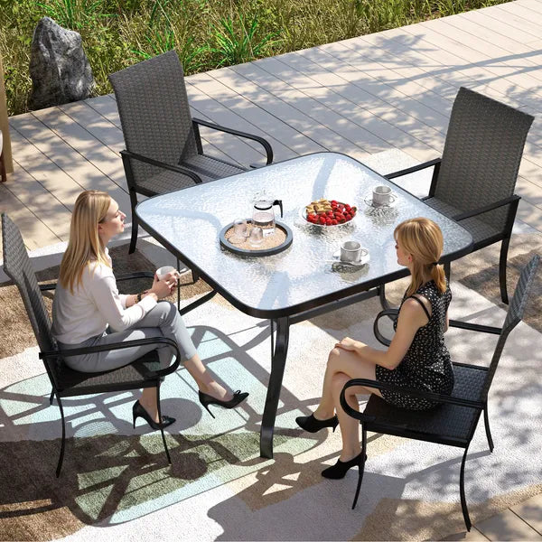 Outsunny Set of 4 Outdoor Wicker Dining Chairs with Armrest, Steel Frame, Highback and Deep Seating, Brown - product image 7