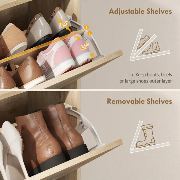 HOMCOM Shoe Cabinet with 2 Flip Drawers, Boho Narrow Shoe Storage Cabinet, Oak - product image 6