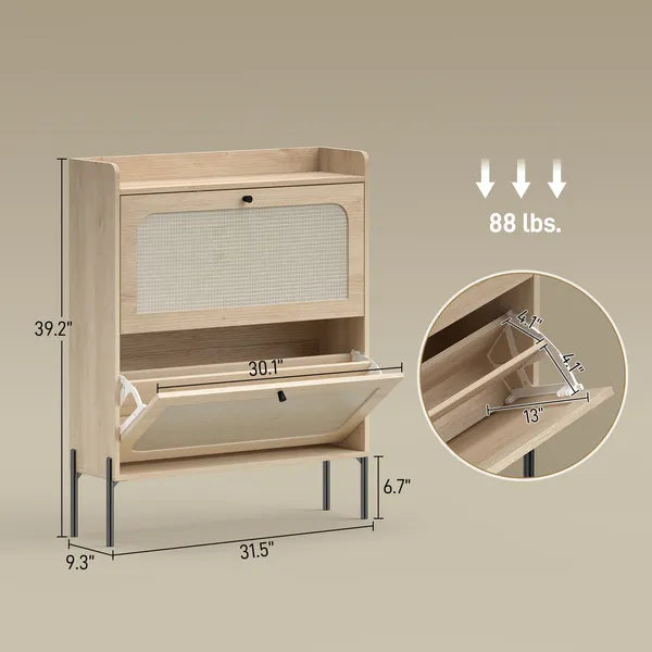 HOMCOM Shoe Cabinet with 2 Flip Drawers, Boho Narrow Shoe Storage Cabinet, Oak - product image 3